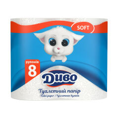 Акция на Туалетний папір Диво Soft білий, 2-шаровий, 150 відривів, 8 рулонів от Eva