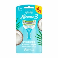 Акция на Одноразові станки для гоління Wilkinson Sword Xtreme3 Coconut Delight жіночі, 3+1 шт от Eva