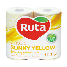 Акція на Туалетний папір RUTA Classic жовтий, 2-шаровий, 170 відривів, 4 рулони від Eva
