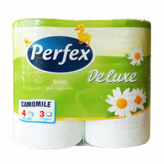 Акція на Туалетний папір Boni Perfex Deluxe Ромашка 3х-шаровий 150 відривів, білий, 4 шт від Eva