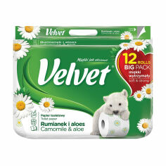 Акція на Туалетний папір Velvet Ромашка та алое, білий, 3 шари, 150 відривів, 12 шт від Eva