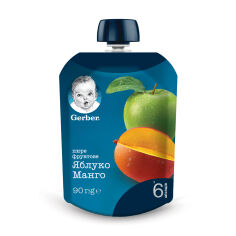 Акція на Дитяче фруктове пюре Gerber Яблуко та манго, з 6 місяців, 90 г (пауч) від Eva