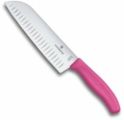 Акция на Нож кухонный Victorinox SwissClassic Santoku 17см розовый в блистере (6.8526.17L5B) от Stylus