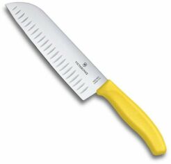 Акция на Нож кухонный Victorinox SwissClassic Santoku 17см Жёлтый в блистере (6.8526.17L8B) от Stylus