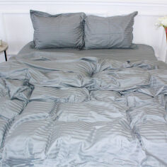 Акція на Комплект постільної білизни MirSon Satin Stripe 30-0010 Light Gray 160х220 Полуторний Євро від Rozetka
