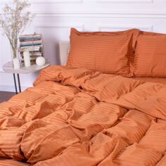 Акція на Комплект постільної білизни MirSon Satin Stripe 30-0005 Brown 160х220 Полуторний Євро від Rozetka