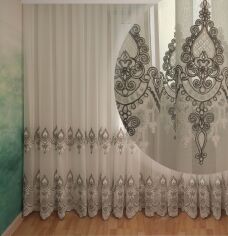 Акция на Тюль з купоном Декор-Ін Індіана Біло-сірий з вишивкою на бамбуку 265х500 (Vi 200524) от Rozetka