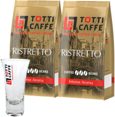 Акція на Набір TOTTI Caffe Кава в зернах Ristretto 1 кг х 2 шт. + Склянка 110 мл від Rozetka