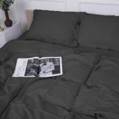 Акція на Простирадло MirSon полуторне 150x220 см 30-0012 Dark Gray Satin Stripe від Rozetka
