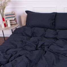 Акція на Простирадло MirSon двоспальне 180x220 см 30-0021 Dark Blue Satin Stripe від Rozetka