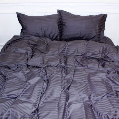 Акція на Простирадло MirSon двоспальне 180x220 см 30-0012 Dark Gray Satin Stripe від Rozetka