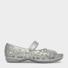 Акция на Дитячі сандалі для дівчинки Crocs Isabella Flower Flat 205461-040-C6 23 Сріблясті от Rozetka