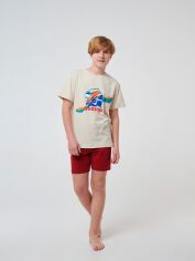 Акція на Піжама (футболка + шорти) для хлопчика Smil 104681 128 см Світло-бежева від Rozetka