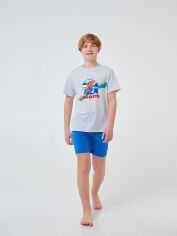 Акция на Піжама (футболка + шорти) для хлопчика Smil 104681 134 см Світло-сірий меланж от Rozetka