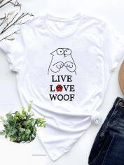 Акция на Футболка жіноча Love&Live Live, Love, Woof LLP00398 XXL Біла от Rozetka