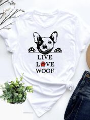 Акция на Футболка жіноча Love&Live Live, Love, Woof-2 LLP00399 L Біла от Rozetka