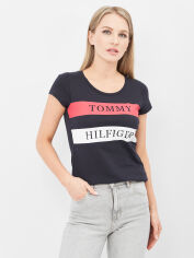 Акція на Футболка жіноча Tommy Hilfiger 10633 XL Темно-синя від Rozetka