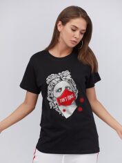 Акція на Футболка бавовняна довга жіноча YAPPI Boyfriend WB2125 M Чорна від Rozetka