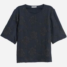 Акція на Футболка жіноча H&M 0523649_виш.візерунок XS Темно-синя від Rozetka
