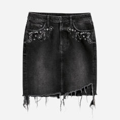Акция на Спідниця джинсова міні літня пряма жіноча H&M 610871711 32 Чорна от Rozetka