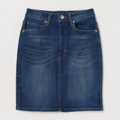 Акция на Спідниця джинсова міні літня пряма жіноча H&M 0729860-0 34 Синя от Rozetka