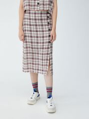 Акція на Спідниця міді літня пряма жіноча Pull & Bear XAZ237392WQUA XS Бежева з бордовим від Rozetka