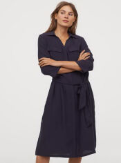 Акція на Сукня-сорочка міді осіння жіноча H&M 0858565-1 34 Темно-синій (СА2000001846254) від Rozetka