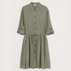 Акция на Сукня-сорочка міні літня жіноча H&M 0868880008 38 (165/88А) Зелена хакі от Rozetka