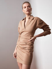 Акция на Сукня-сорочка міні осіння жіноча Trendyol TWOAW21EL1388 34 Camel от Rozetka
