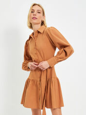 Акция на Сукня-сорочка міні літня жіноча Trendyol TWOAW22EL0272 40 Camel от Rozetka