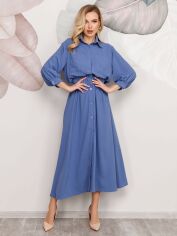 Акція на Плаття-сорочка довге літне жіноче ISSA PLUS SA-169 XL Синє від Rozetka