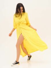 Акция на Плаття-сорочка довге літне жіноче ISSA PLUS SA-169 S Жовте от Rozetka