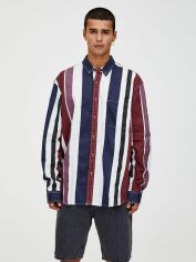 Акція на Сорочка бавовняна чоловіча Pull&Bear XAZ259392UHRF S Бордово-біла з чорним від Rozetka
