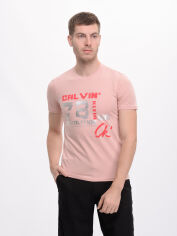 Акція на Футболка бавовняна довга чоловіча Calvin Klein Jeans 7622.2 S Рожева від Rozetka