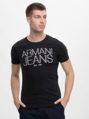 Акція на Футболка бавовняна довга чоловіча Armani Jeans 9012.3 S Темно-синя від Rozetka