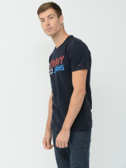 Акція на Футболка бавовняна довга чоловіча Tommy Jeans 10032.2 S Темно-синя від Rozetka