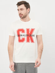 Акція на Футболка бавовняна довга чоловіча Calvin Klein Jeans 10561.2 S Молочна від Rozetka