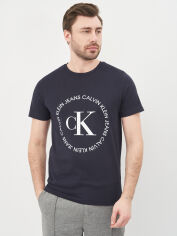 Акція на Футболка бавовняна довга чоловіча Calvin Klein Jeans 10562.1 S Темно-синя від Rozetka