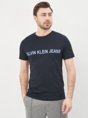 Акція на Футболка бавовняна довга чоловіча Calvin Klein Jeans 10564.3 2XL Темно-синя від Rozetka