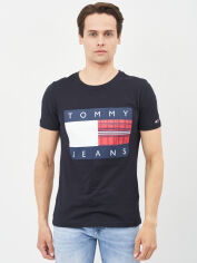 Акція на Футболка бавовняна довга чоловіча Tommy Jeans 10644.1 S Темно-синя від Rozetka