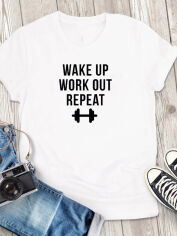 Акция на Футболка Zuzu ZZP00506 Wake up. Work out. Repeat. M Біла от Rozetka