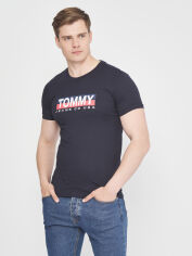 Акція на Футболка бавовняна довга чоловіча Tommy Hilfiger 10882 S (44) Темно-синя від Rozetka