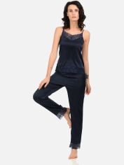 Акция на Піжама (майка + штани) жіноча великих розмірів шовкова Martelle Lingerie M-304 шовк 42 (XL) Темно-синя от Rozetka