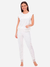 Акция на Піжама (футболка + штани) жіноча великих розмірів велюрова Martelle Lingerie M-308 велюр 42 (XL) Молочна от Rozetka