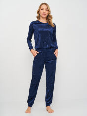 Акция на Піжама (світшот + штани) жіноча велюрова Martelle Lingerie M-309 велюр 34 (XS) Темно-синя от Rozetka