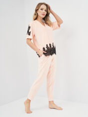 Акція на Піжама (футболка + штани) жіноча великих розмірів Effetto 0380 XL Персикова від Rozetka