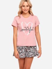Акция на Піжама (футболка + шорти) жіноча великих розмірів бавовняна Doctor Nap PM 4431 XL Рожева в принт от Rozetka