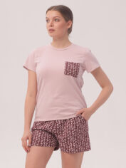 Акция на Піжама (футболка + шорти) жіноча великих розмірів Roksana 1390-16743 3XL Рожевий/Бордо от Rozetka