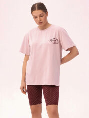 Акция на Піжама (футболка + шорти) жіноча великих розмірів Roksana 1389-16742 3XL Рожевий/Бордо от Rozetka