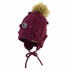Акция на Дитяча зимова шапка в'язана на зав'язках з помпоном для дівчинки Huppa 83570000-80034 MACY XXS Бордова от Rozetka